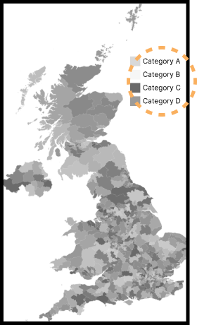 Choropleth map of the UK. A legend is shown in the top right, but the labels are too small to read.