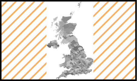 Map of the UK, which is portrait format, scaled to fit a landscape format rectangle. The empty space left and right of the map is highlighted in orange.